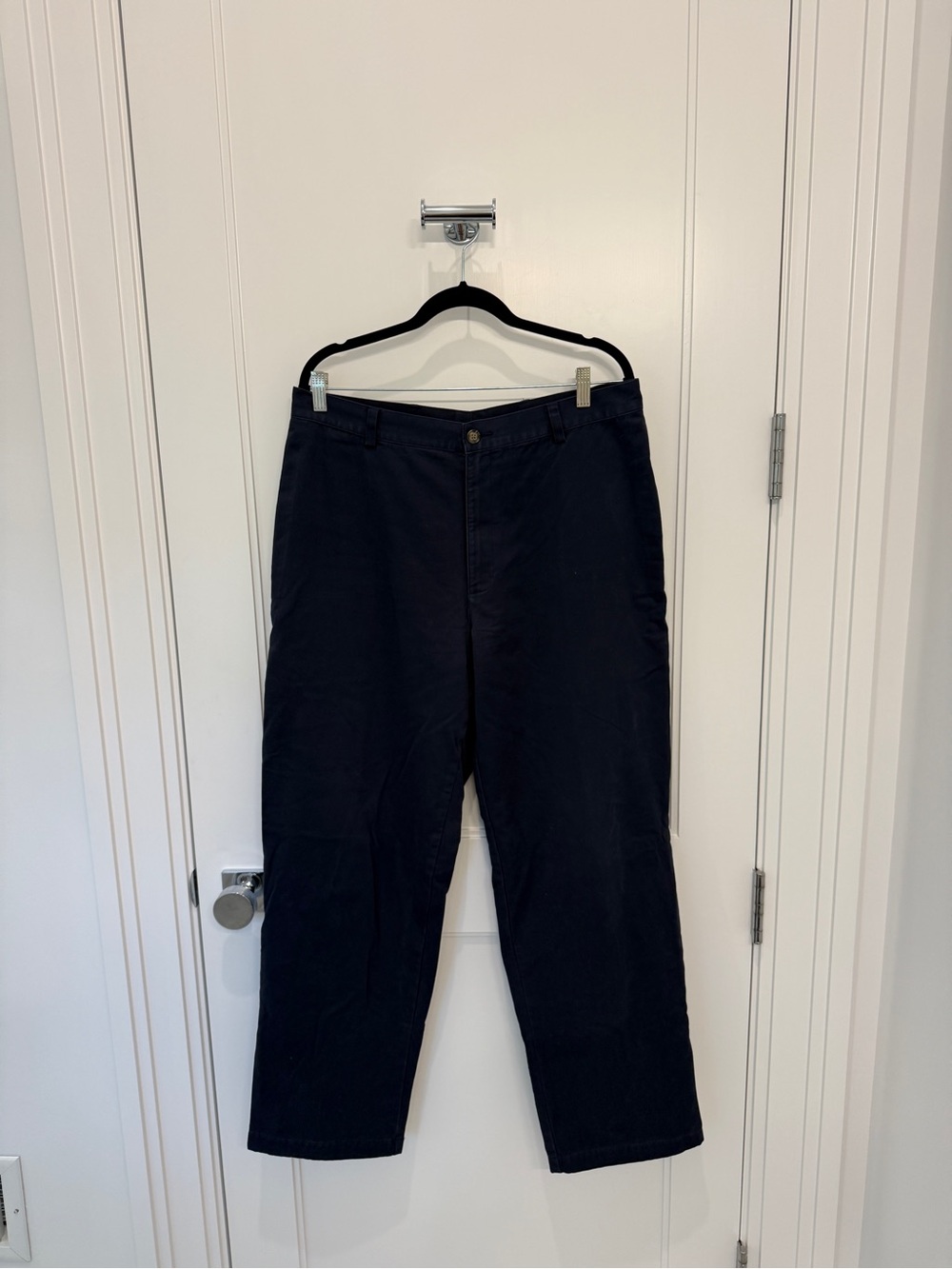 LL Bean Navy Blue Flannel Lined Khaki Pants 38 x 32